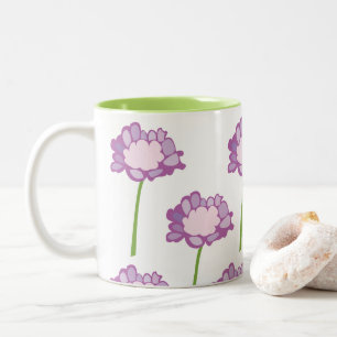 Caneca De Café Em Dois Tons Flor Scabiosa Roxa Almofada de Renda Floral