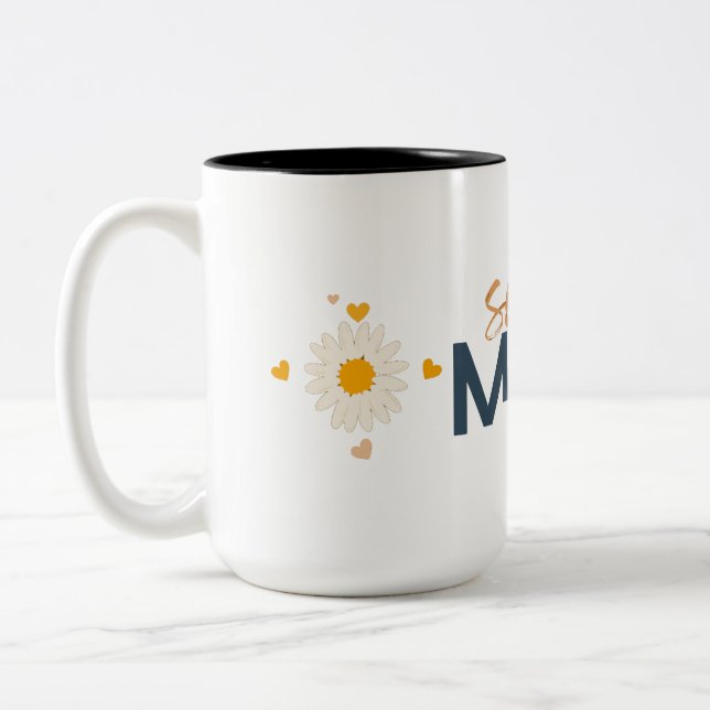 Caneca De Café Em Dois Tons Flor Super MOM (Esquerda)