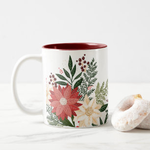 Caneca De Café Em Dois Tons flora festiva esplendor botânico elegante de natal