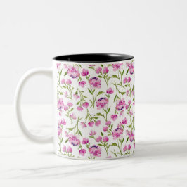 Caneca De Café Em Dois Tons Florais de Aquarela Boêmica - Rosa em Branco