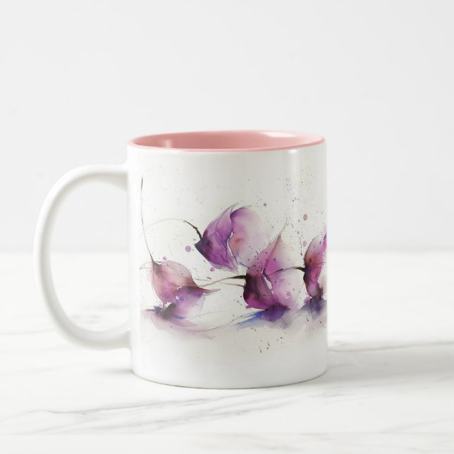 Caneca De Café Em Dois Tons Florais Roxos Delicados, Mug De Dois Tons (Esquerda)