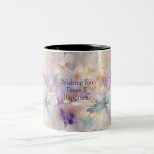 Caneca De Café Em Dois Tons Floral Azul Púrpura Dourado Branco