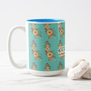 Caneca De Café Em Dois Tons Floral Boho Moderno