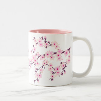 Caneca De Café Em Dois Tons Floral Cereja Brilhante Cor-de-rosa Branco