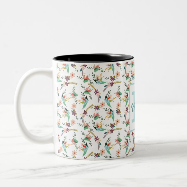 Caneca De Café Em Dois Tons Floral Colorida (Esquerda)