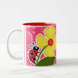 Caneca De Café Em Dois Tons Floral cor-de-rosa; Joaninha