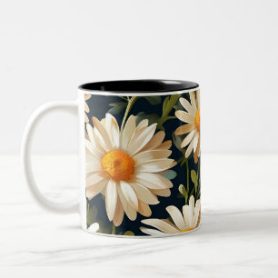 Caneca De Café Em Dois Tons Floral Daisies - Design de Arte Digital Padrão