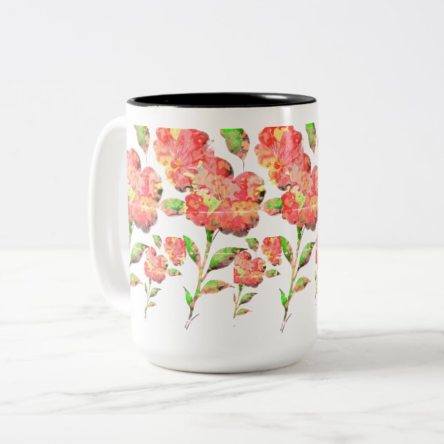 Caneca De Café Em Dois Tons Floral de Aquarela (Frente Esquerda)