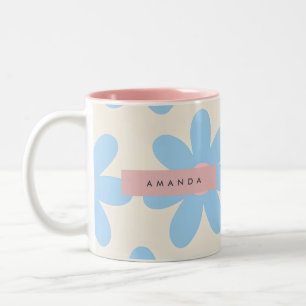Caneca De Café Em Dois Tons Floral de Margarida Azul Pastel Retro Personalizad