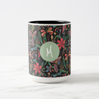 Caneca De Café Em Dois Tons Floral e Botânica Tropical Elegante