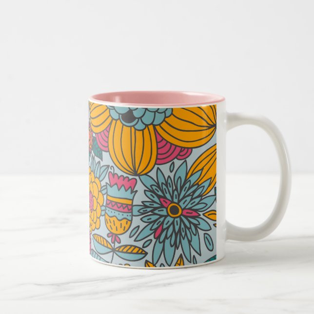 Caneca De Café Em Dois Tons Floral e Vinhas Negrito (Direita)