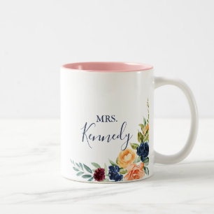 Caneca De Café Em Dois Tons Floral Elegante Multicolor Sra. Newlywing Noywa No