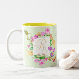 Caneca De Café Em Dois Tons Floral Garden Green Monograma Mug