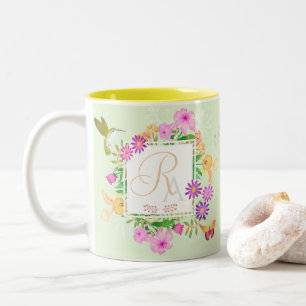 Caneca De Café Em Dois Tons Floral Garden Green Monograma Mug
