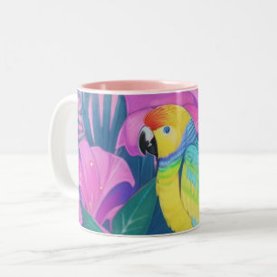 Caneca De Café Em Dois Tons Floral/Havaiano/Tropical/papagaio 