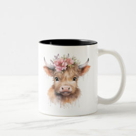 Caneca De Café Em Dois Tons Floral Highland Cow Watercolor