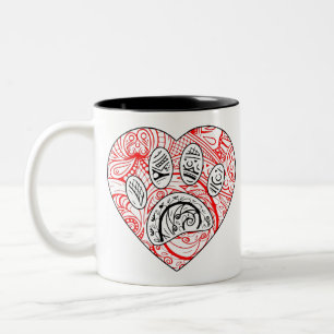 Caneca De Café Em Dois Tons Floral Mandala Dog Paw Print Red Heart