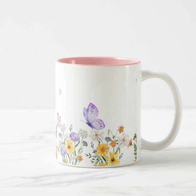 Caneca De Café Em Dois Tons Floral Mínimo Moderno Branco (Direita)