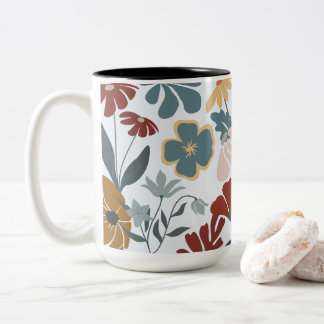 Caneca De Café Em Dois Tons Floral Moderno e Vibrante