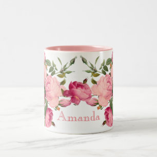Caneca De Café Em Dois Tons Floral monogramed bonito. Rosas