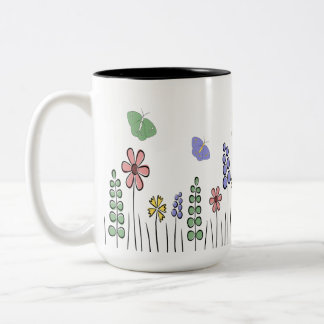Caneca De Café Em Dois Tons Floral Mug Flor Borboleta Café Primavera