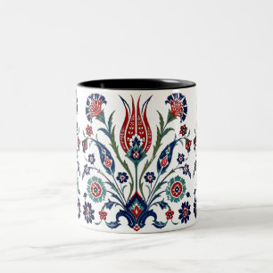 Caneca De Café Em Dois Tons Floral Otomano Arte Turca Iznik Azul Vermelho