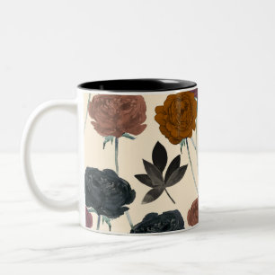 Caneca De Café Em Dois Tons Floral Outonal Ousado Aquarela Antiga
