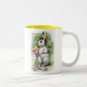 Caneca De Café Em Dois Tons Floral Páscoa Bunny