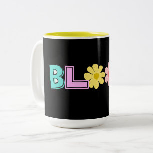 Caneca De Café Em Dois Tons Floral Pastel Retro Bloom