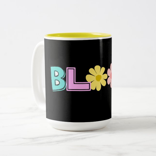Caneca De Café Em Dois Tons Floral Pastel Retro Bloom (Frente Esquerda)