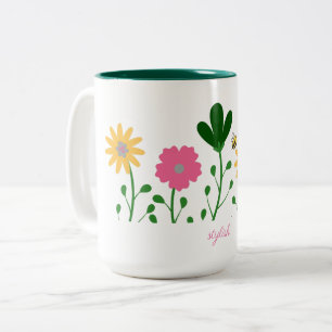Caneca De Café Em Dois Tons Floral Personalizado para Meninas Primavera & Verã
