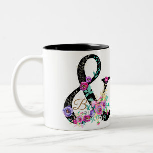 Caneca De Café Em Dois Tons Floral Preto Moderno Ampersand Chic Rústico Countr