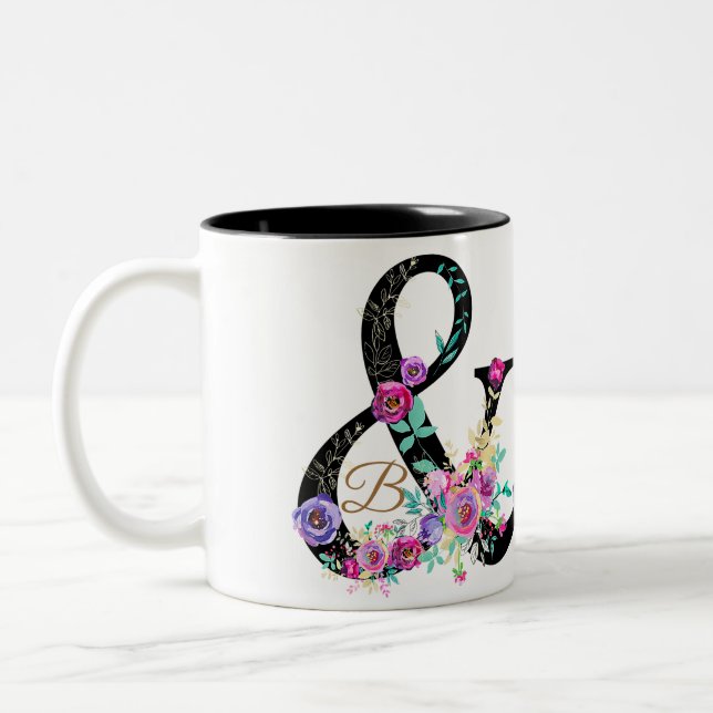 Caneca De Café Em Dois Tons Floral Preto Moderno Ampersand Chic Rústico Countr (Esquerda)