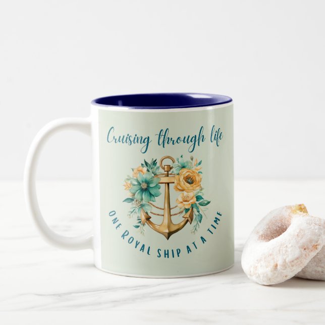 Caneca De Café Em Dois Tons Floral Real (Com Donut)