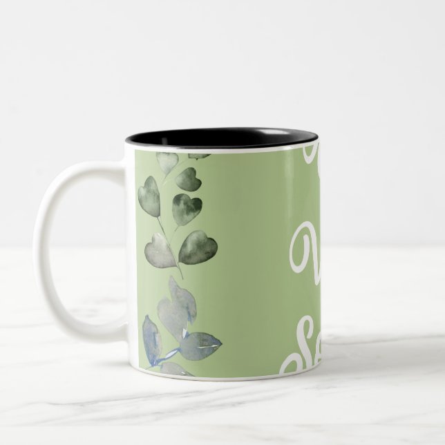 Caneca De Café Em Dois Tons Floral Sai Bem Logo Saudações Mug (Esquerda)