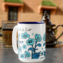 Caneca De Café Em Dois Tons Floral Teal Personalize