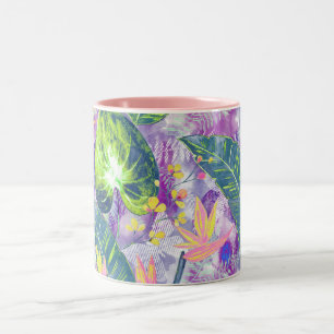 Caneca De Café Em Dois Tons Floral tropical, botânico