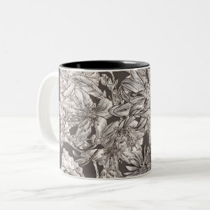 Caneca De Café Em Dois Tons Floral Vintage Moderno Cinza Marfim Botânico Rústi