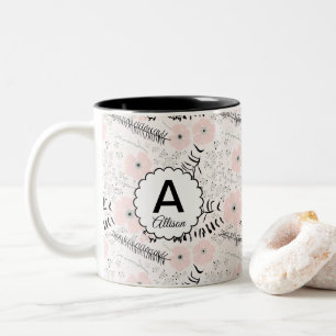Caneca De Café Em Dois Tons Floral Whimsical de Cinzas Rosa Suave