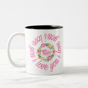 Caneca De Café Em Dois Tons Floral Wreath / Eu Te Amo