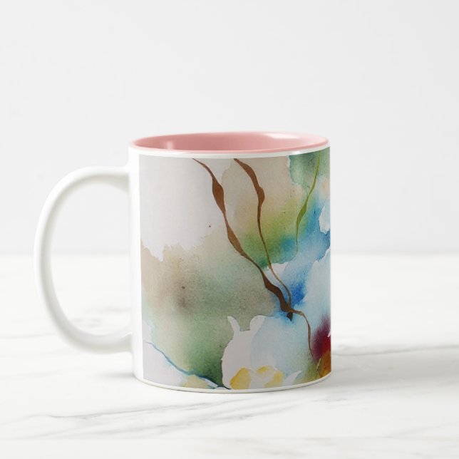Caneca De Café Em Dois Tons flores abstrato (Esquerda)