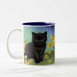 Caneca De Café Em Dois Tons Flores Amarelas de Gogh Pretas para Gogh