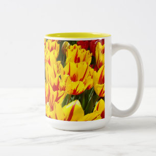 Caneca De Café Em Dois Tons Flores Amarelas de Tulipas Lentes de Páscoa Lâmpad