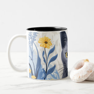 Caneca De Café Em Dois Tons Flores Amarelas do Gato Azul Russo
