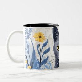 Caneca De Café Em Dois Tons Flores Amarelas do Gato Azul Russo