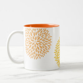 Caneca De Café Em Dois Tons Flores Amarelas Laranja