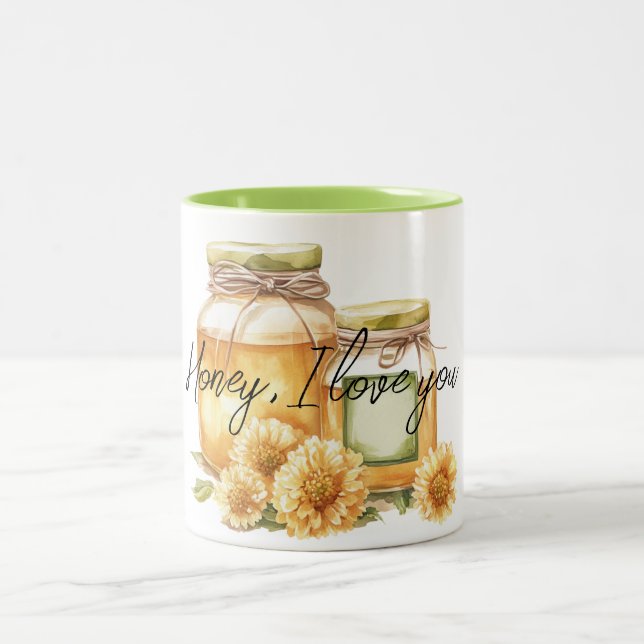 Caneca De Café Em Dois Tons Flores Amarelas Mel Eu amo você (Centro)