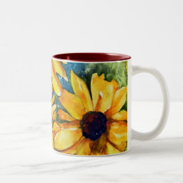 Caneca De Café Em Dois Tons Flores Amarelas Susanos De Olhos Pretos
