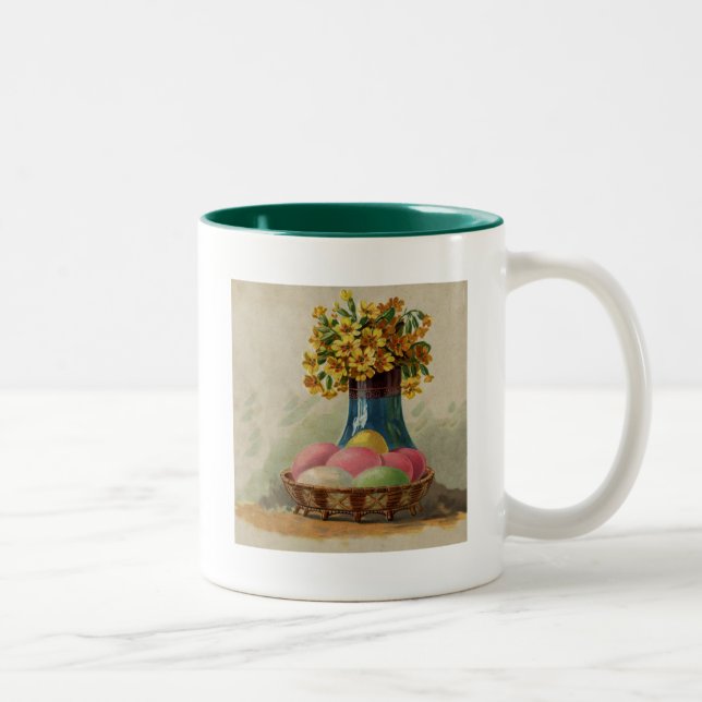 Caneca De Café Em Dois Tons Flores Antigas De Ovos De páscoa (Direita)