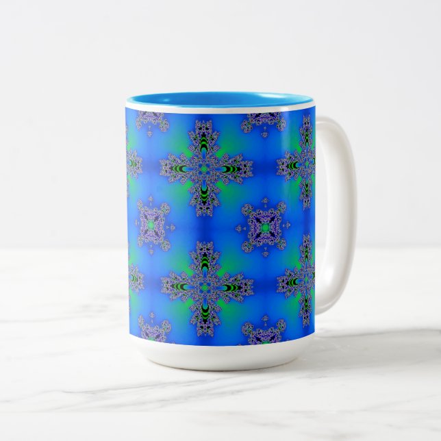 Caneca De Café Em Dois Tons Flores Artdeco em Estilo Retrô (Frente Esquerda)